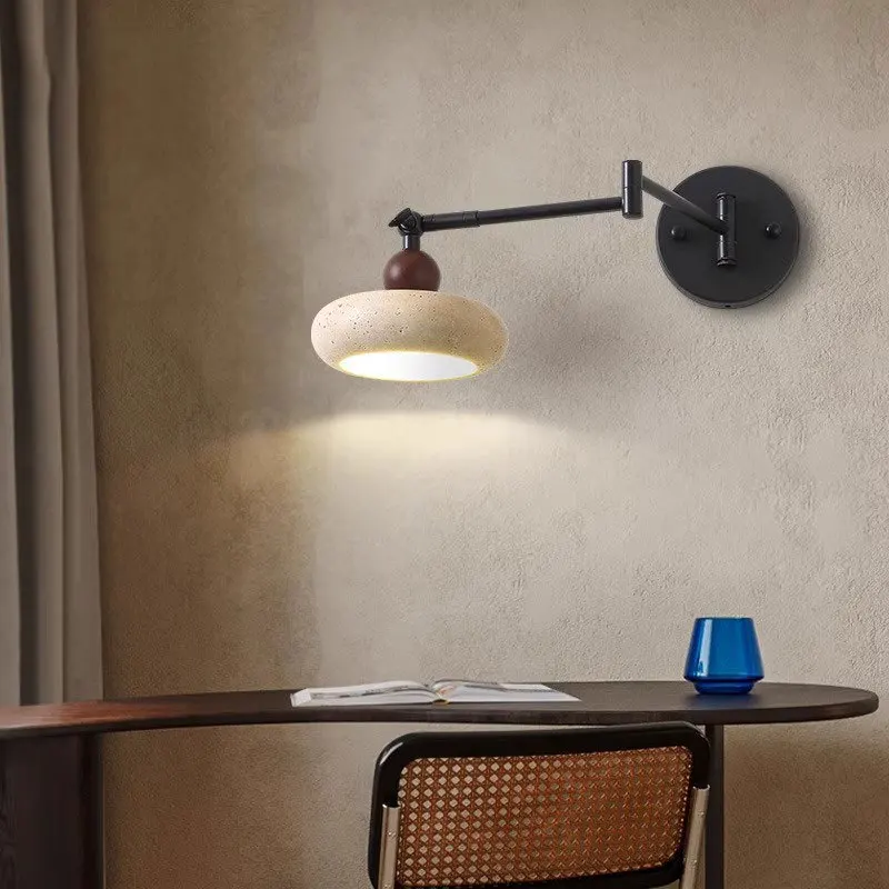 Nordic Yellow Hole Stone Rocker Arm Rotating Wall Light Retro Study Living Room Bedroom Corridor Adjustable Led Decor Wall Lamp