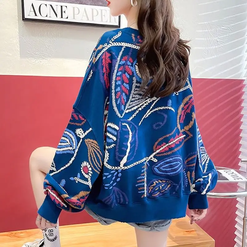 Fashion O-Neck Loose Casual Printed Sweatshirts Female Clothing 2024 Spring New Oversized All-match Tops Korean Sweatshirts