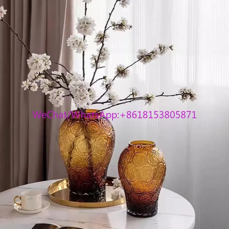 Chinese retro relief vase large diameter water nourishment rich bamboo vase living room advanced sense