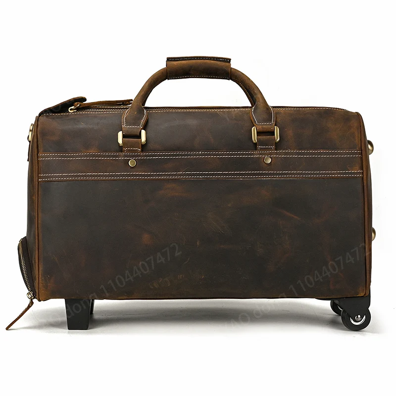 Yao Dong Large genuine leather luggage bag wheels duffle bag trolley case hand luggage with rolls men women leather Trolley Case