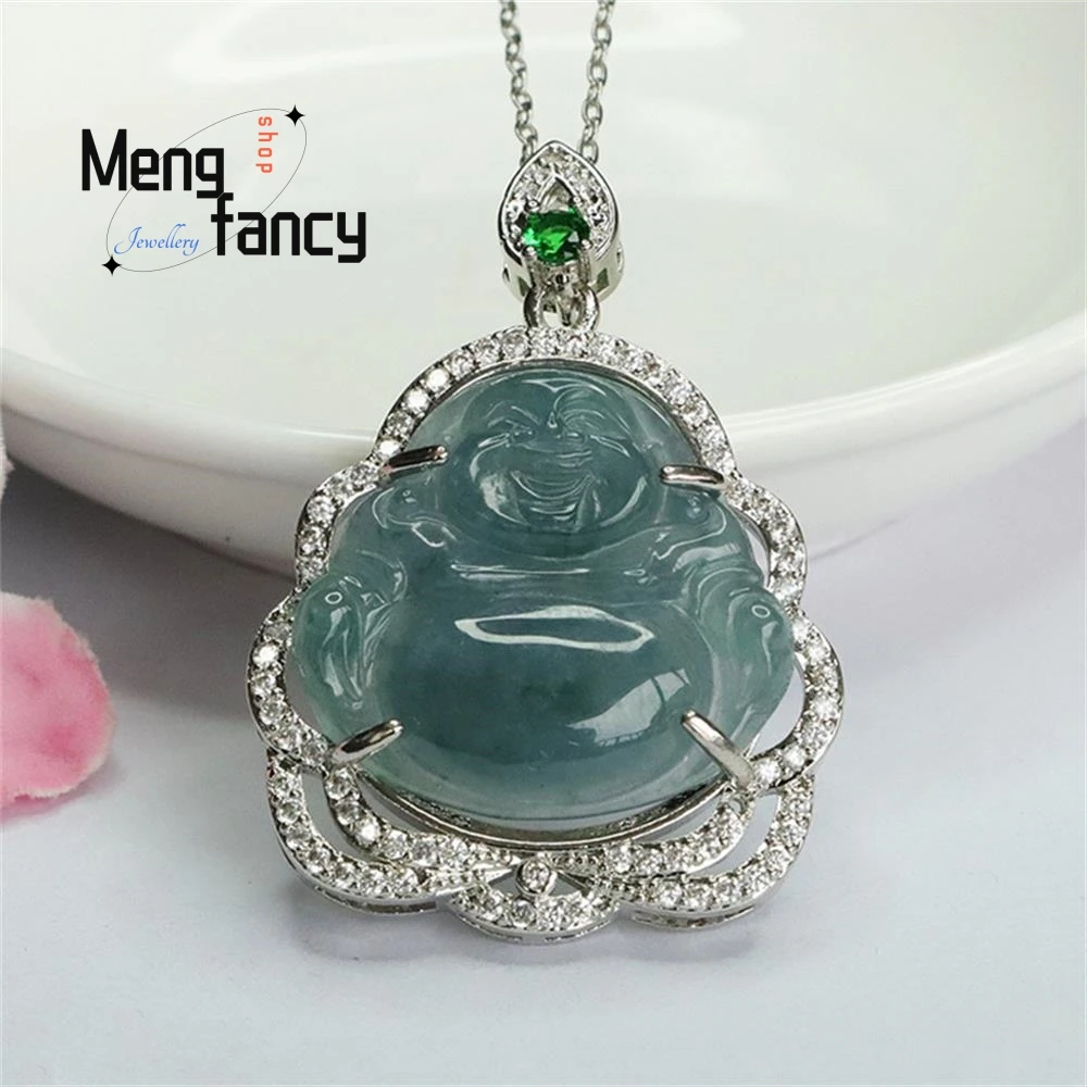 

Natural A-goods Jadeite Ice Blue Water Maitreya Buddha Jade Pendant Exquisite Elegant Simple High-grade Luxury Quality Jewelry