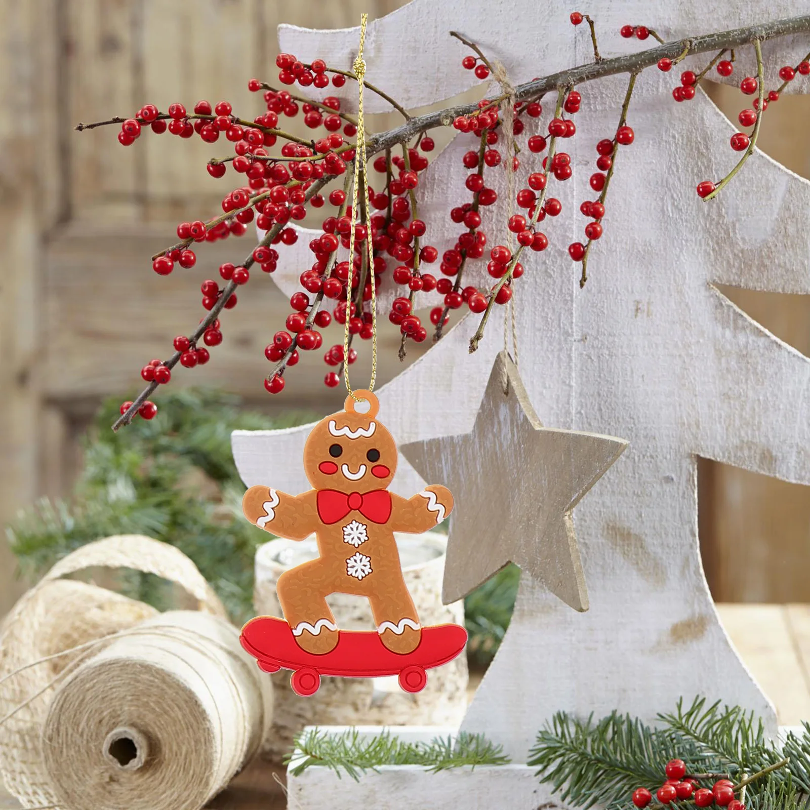 

12Pcs Gingerbread Man Christmas Pendant PVC Hanging Hole Perfect for Christmas Tree Celebration Party Festival Home