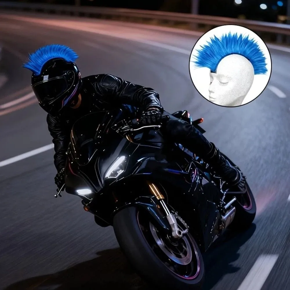 Colorful Mohawk Synthetic Wigs Reusable Adhesive Helmet Decorations Motorcycle Accessories Bicycle Accessories Helmet Mohawk Wig