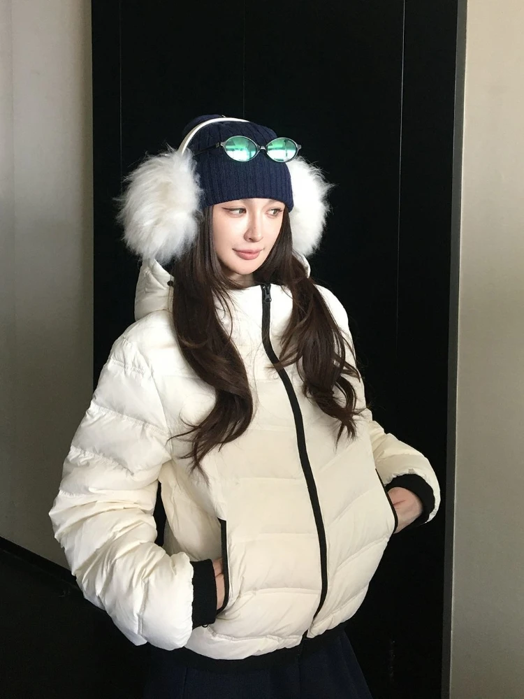 

Winter Warm Thick Down Jacket Women Fashion Korean Style White Puffer Coat Loose Fit Streetwear Trendy Outerwear Casual Female