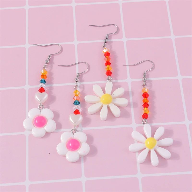 

2Pairs/Set Fashion Handmade Beads Flower Drop Earrings for Women Girls Party Festival Jewelry Gifts
