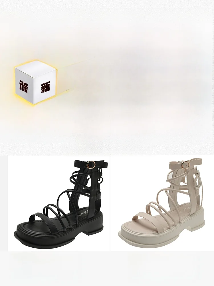 صنادل نسائية بكعب عالٍ على الطراز الروماني، تصميم صيفي جديد برباط متقاطع، نمط ساحر، نعل سميك، مناسبة للارتداء الخارجي، مصنوعة...