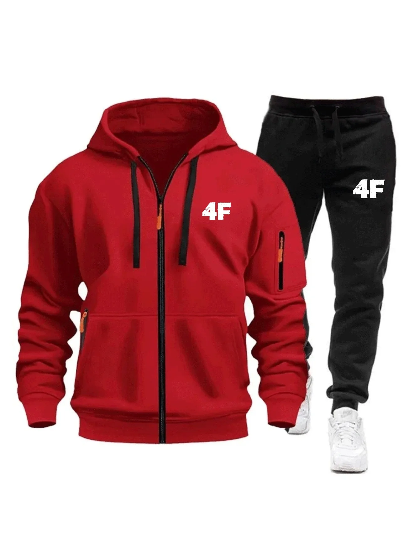 Men's Casual Jogging Tracksuit Zipper Hood Multi-Pocket Protective Pants 2-Piece Set Fall/Winter Large Size S-3XL view 5