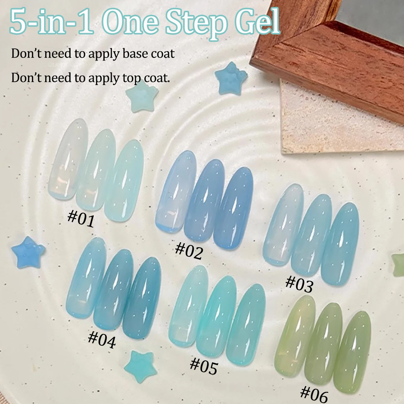 Five-in-one One Step Lazy Gel Without Applying Base Coat Top Coat Summer Nails Ice Transparent Blue Green Gel Nail Polish Glue