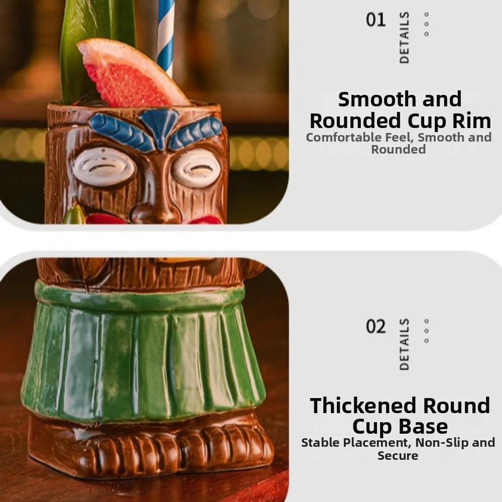 Vintage Hawaiian Cocktail Cup Funny Ethnic Style Ceramic Tiki Mug Novelty Statue Model Beer Beverage Cup Hawaiian Party