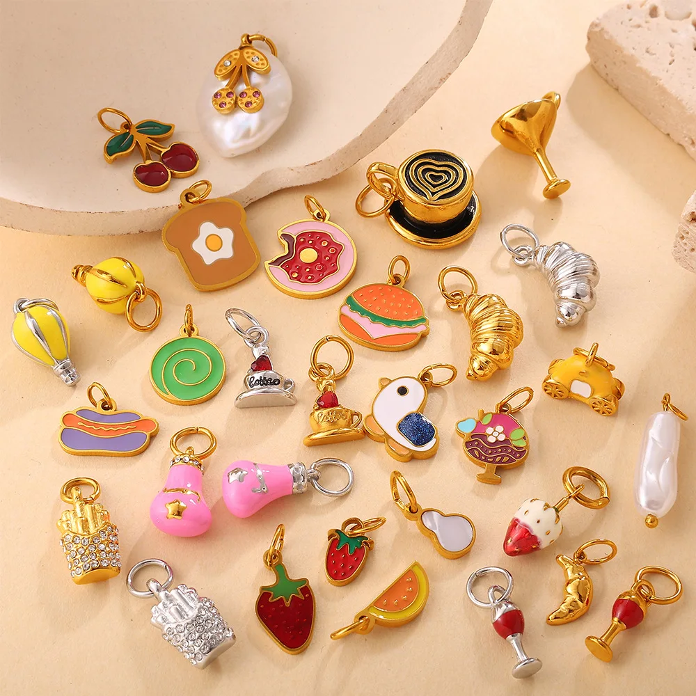 Yori 2Pcs Cute Mini Pendant From The Hamburger Fries Food Series Small Pendants Charms for Jewelry Making Supplies
