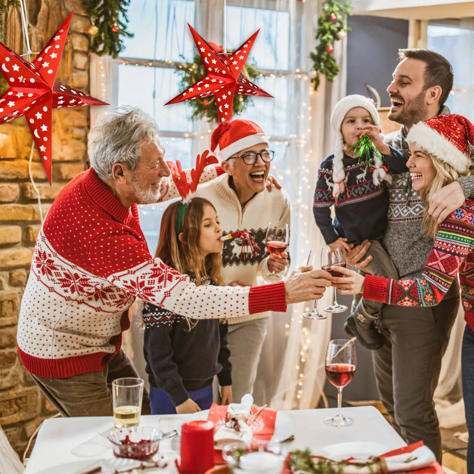 

5pcs 45Cm Star Lampshade Paper Ceiling Durable Decorative Light Hanging For Wedding Birthday Bedroom Living Room Red