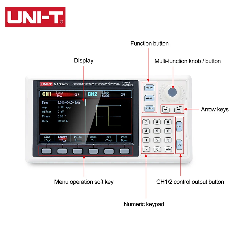UNI-T Function Signal Generator UTG932E UTG962E 30Mhz 60Mhz Portable Dual Channel Arbitrary Waveform Frequency Meter Generator