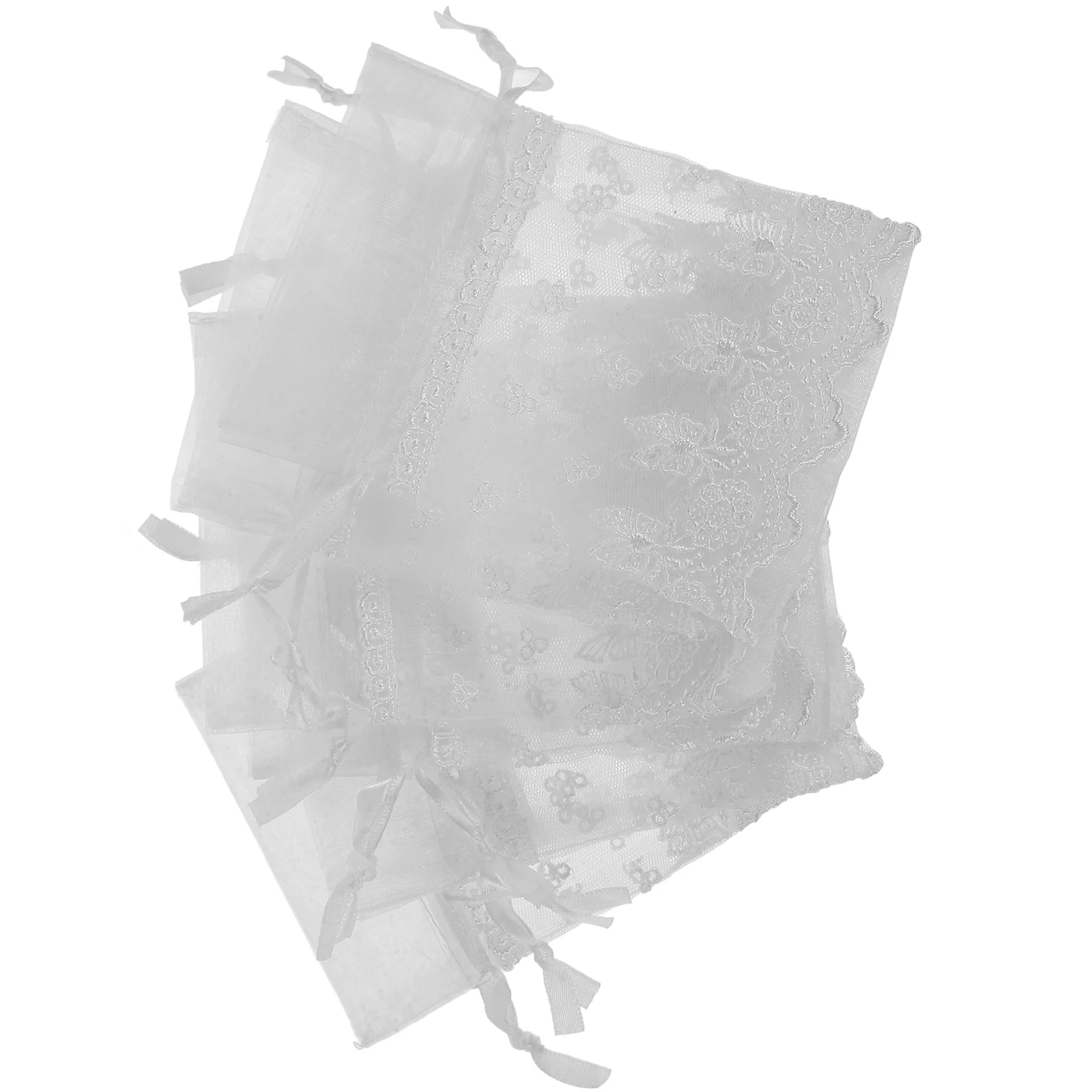 

8Pcs Drawstring Jewelry Storage Bags Lace Floral Embroidery Pouches Wedding Party Favor Small Mesh Organizer Pouches