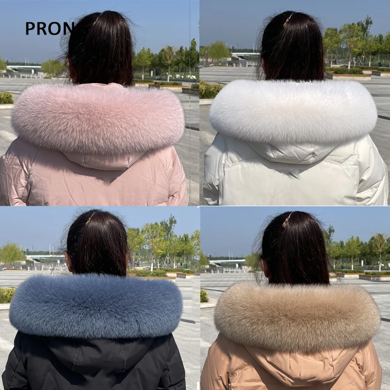 100% Real Fox Fur Collar Neck Warmer Fur Scarves Winter Parkas Coat Hood Fur Trims Strips Genuine Fur Scarf Shawls Black Collar