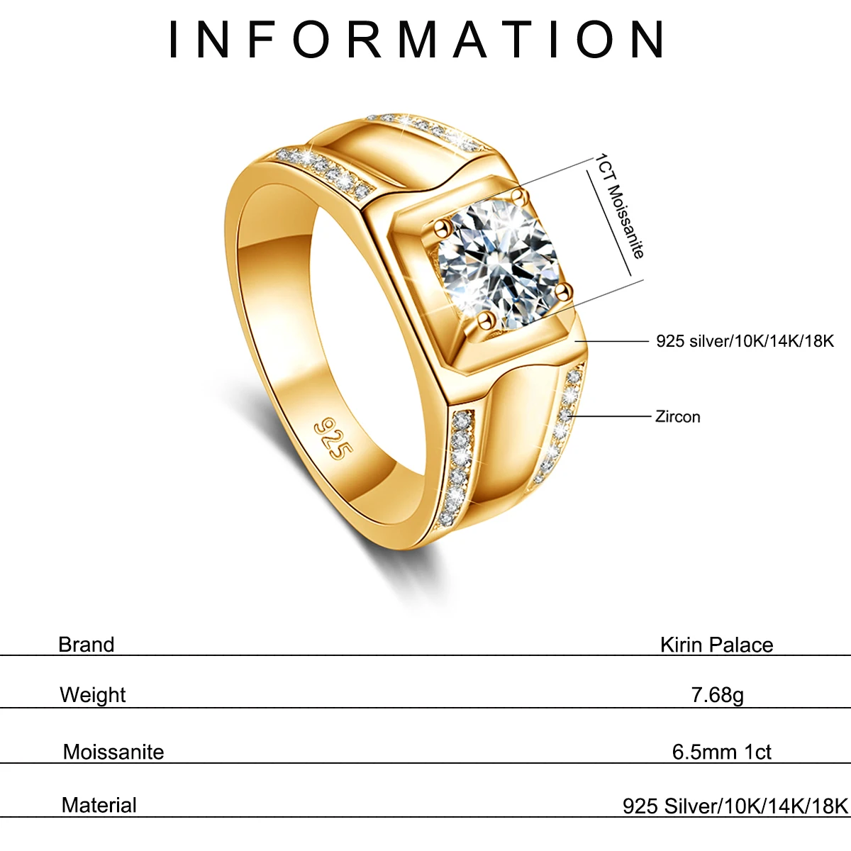 Kirin Palace 2023 Trend 1 Carat Moissanite Engagement Mens Rings 18K 750 585 Solid Silver 925 Wedding Ring Luxury Jewelry