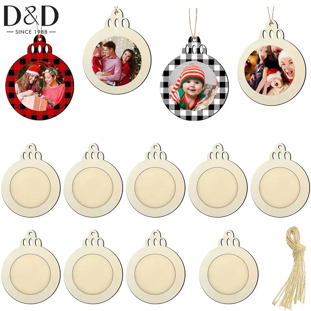 

10pcs Unfinished Wooden Frame Photo Frame Hanging Ornament Christmas Ball Painting Set for Christmas Tree Decoration