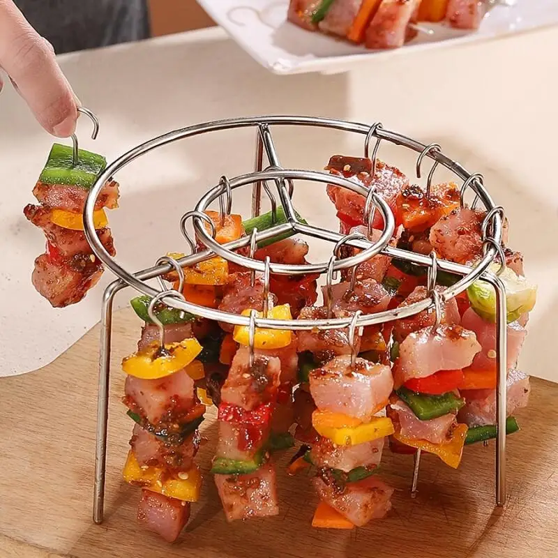 Outdoor Grill Set with Skewers Square Air Fryer Grill Steamer Stainless Steel Barbecue Bracket Kitchen Gadget Grill Dropshipping