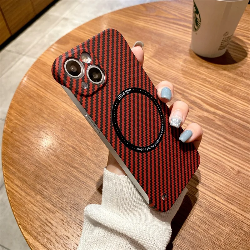 Ultra Thin Carbon Fiber Magnetic Case for iPhone 18 Pro Max 17 Air 16 15 14 13 11 12 For Magsafe Charging Frameless Hard Cover