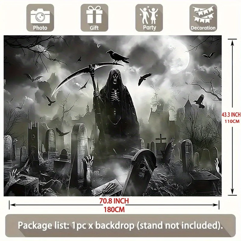 Ultimate Gothic Horror Cemetery Tapestry Dark Graveyard Wall Art Halloween Moonlit Scary Polyester Hanging Decor Poster