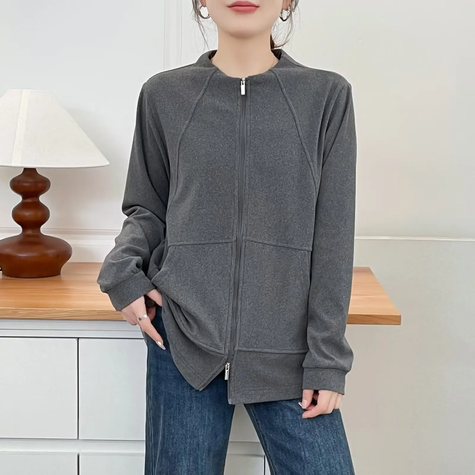 

XXXXL модная женская толстовка больших размеров, новая осенне-зимняя стильная двусторонняя молния, кардиган, повседневные и теплые толстовки с внутренней стороны 2581