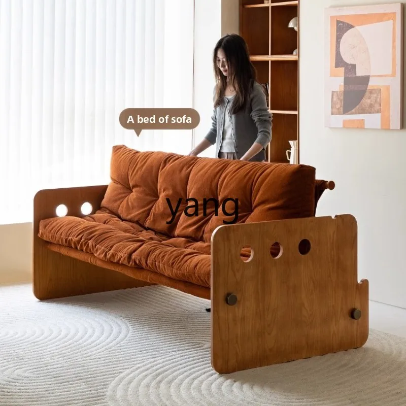 

TGF sofa bed can sleep and lie down casual fabric straight row lazy balcony living room solid wood adjustable sofa