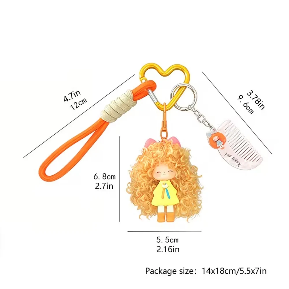 1 Stück Großer Welliger Haar-Mädchen-Anhänger, Cartoon-Stil, Coole Krauses-Haar-Mädchen-Schlüsselanhänger, Taschendekoration für Frauen, Kleines Geschenk, Autoschlüssel-Dekoration, Anhänger-Zubehör – Detail 4