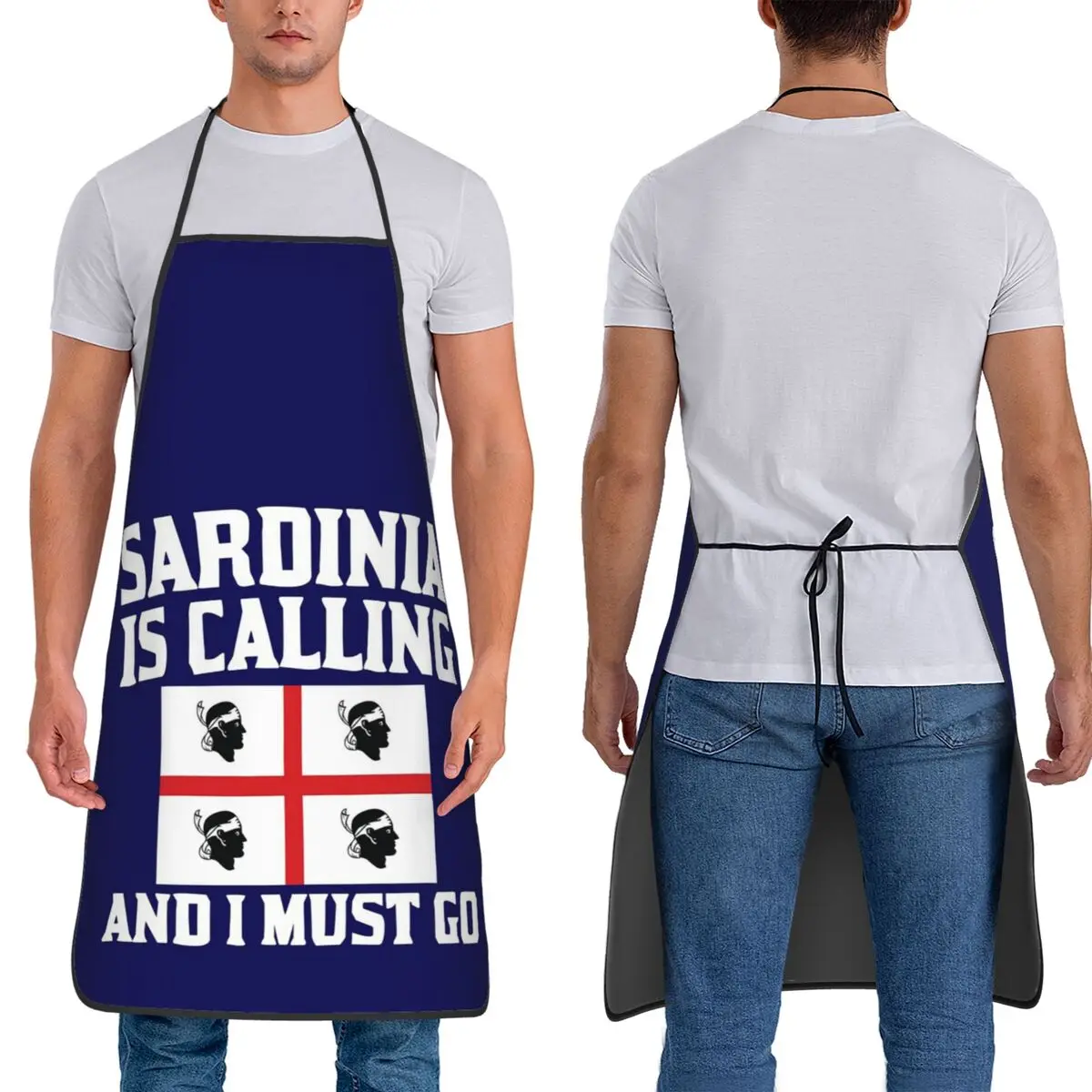 Sardinia Is Calling And I Must Go Italy Sardegna Flag Aprons Chef Cuisine Tablier Bib Kitchen Cleaning Pinafore for Women Men