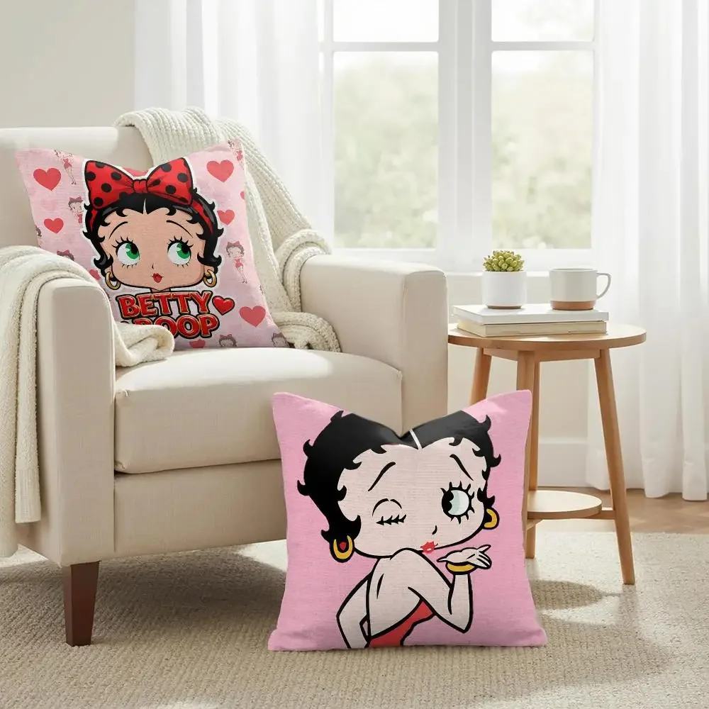 B-Betty Boop Anime Cartoon Cushion Cover Natural Linen Organic Fabric Double-Sided Printing Sofa Home Decor Gift Pillow Case