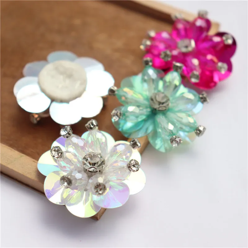 10 Pieces Beads Sequins Colorful Flower Patches DIY Appliques for Bridal Wedding Dress Shoes Clothes DIY Decoration Applique