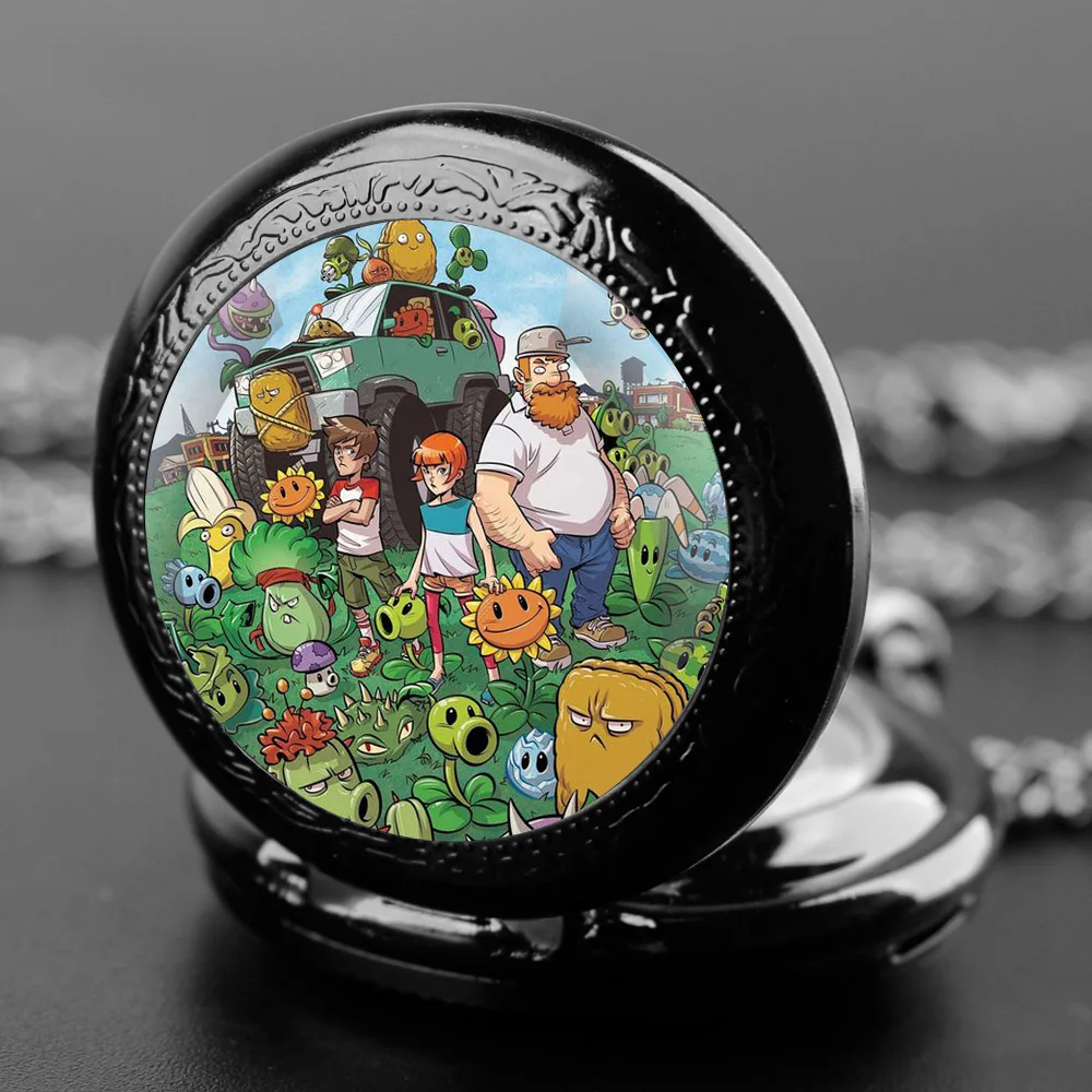 Popular Game Themed Glass Dome Quartz Pocket Watch Classic Arabic Numeral Dial with Durable Chain for Kids Birthday Gifts