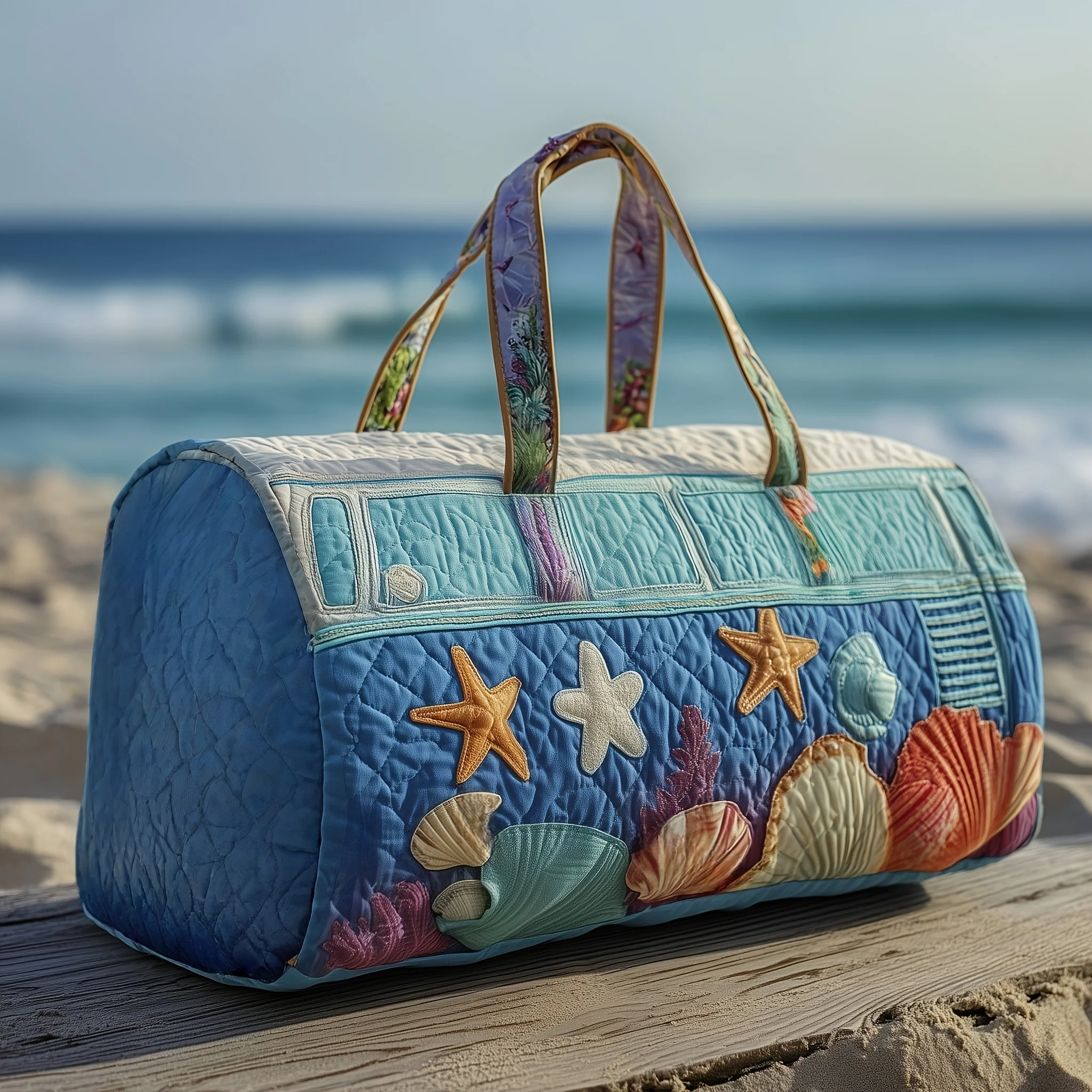 

3D-стеганая дорожная сумка-дафл в винтажном стиле с узором морских звезд и ракушек, большая сумка для путешествий