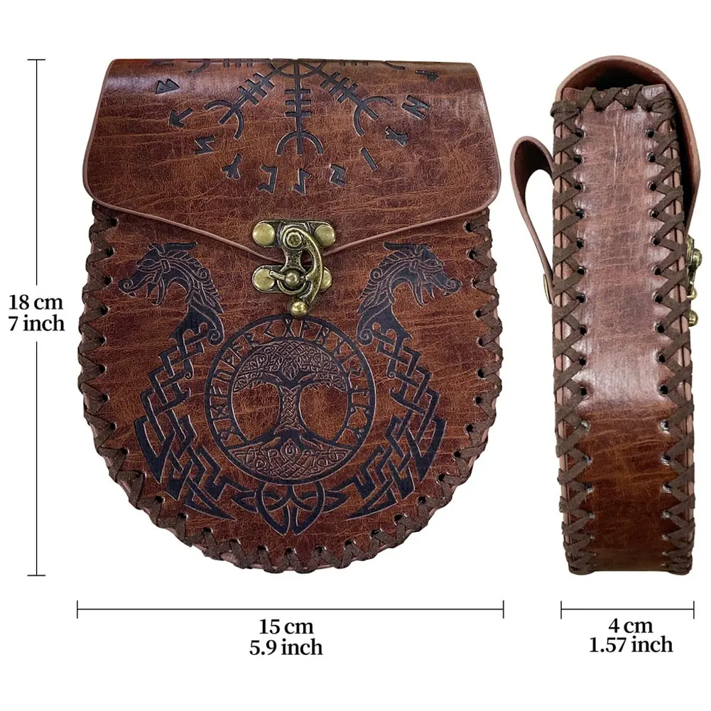 Viking Renaissance Cosplay Fantasy Belt Pouch Bracers Medieval Pirate Costume Accessories Brown Black Waist Bag Fanny Pack Props