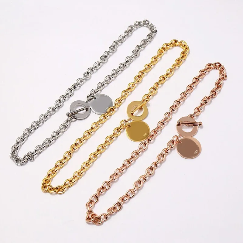 

European and American style trend, personality, simplicity, thick chain, OT buckle, round brand necklace, bracelet set