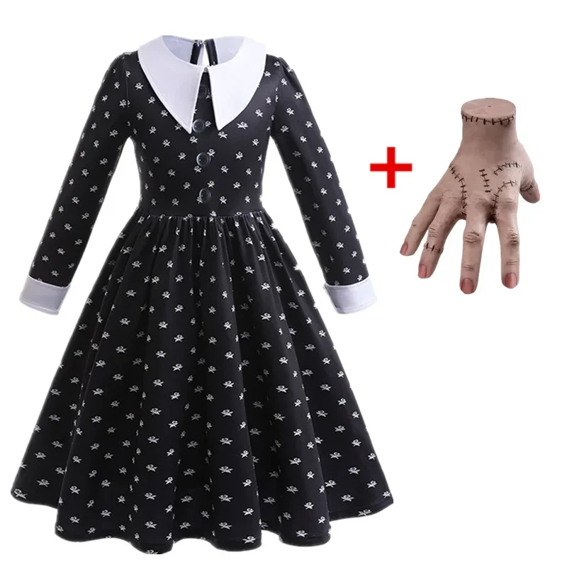 Halloween Wednesday Addam Girl Costume for Kids Girls Fancy Carnival Party Tulle Dress Black Gothic Outfits Children Clothing