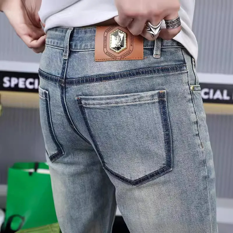 Retro washed jeans men's affordable luxury fashion high-end elegant slim-fitting small straight casual long pants summer thin
