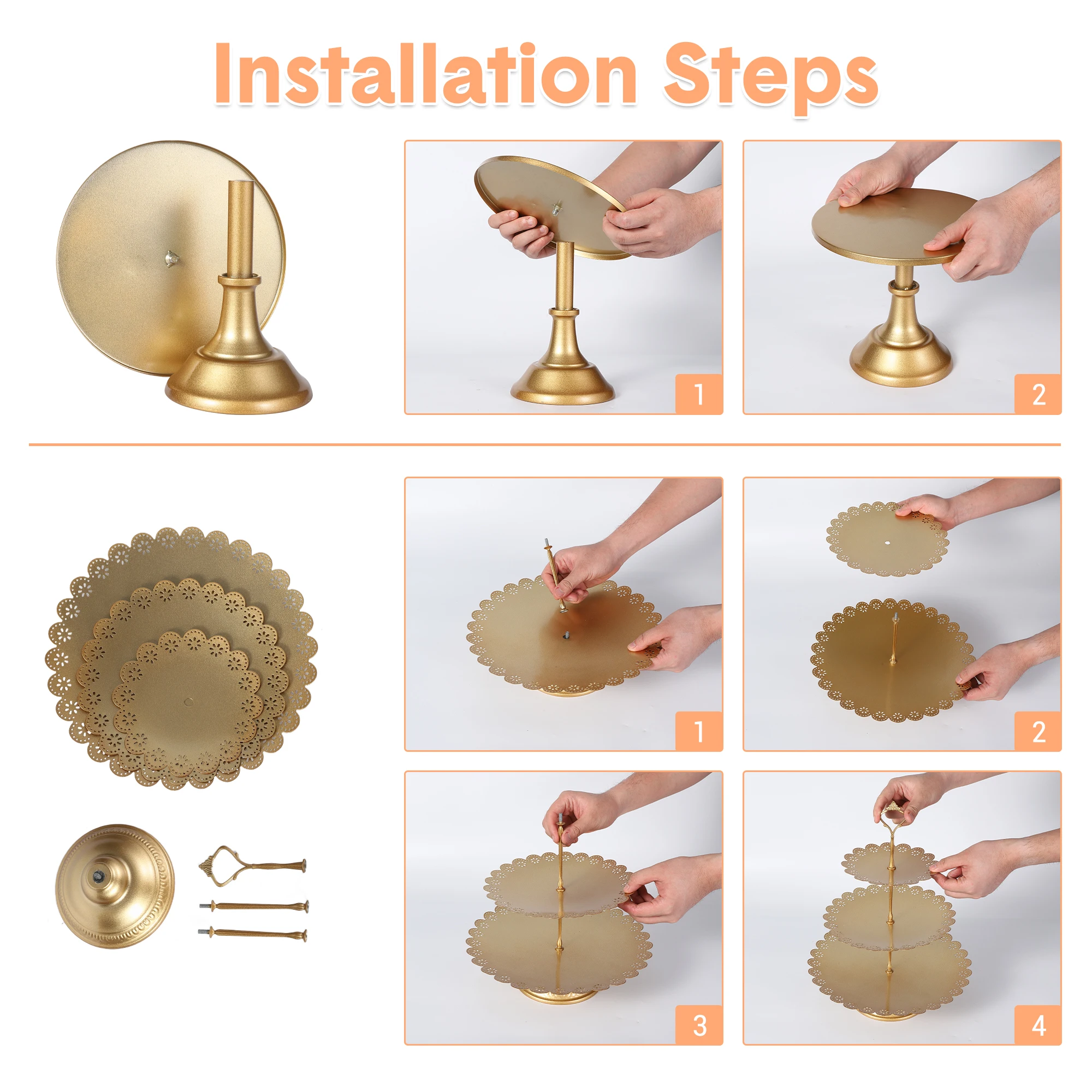 Gold Dessert Display Stand Set, Metal Cupcake Holder Cake Stand for Wedding Birthday Party Buffet Pastry Display Stand