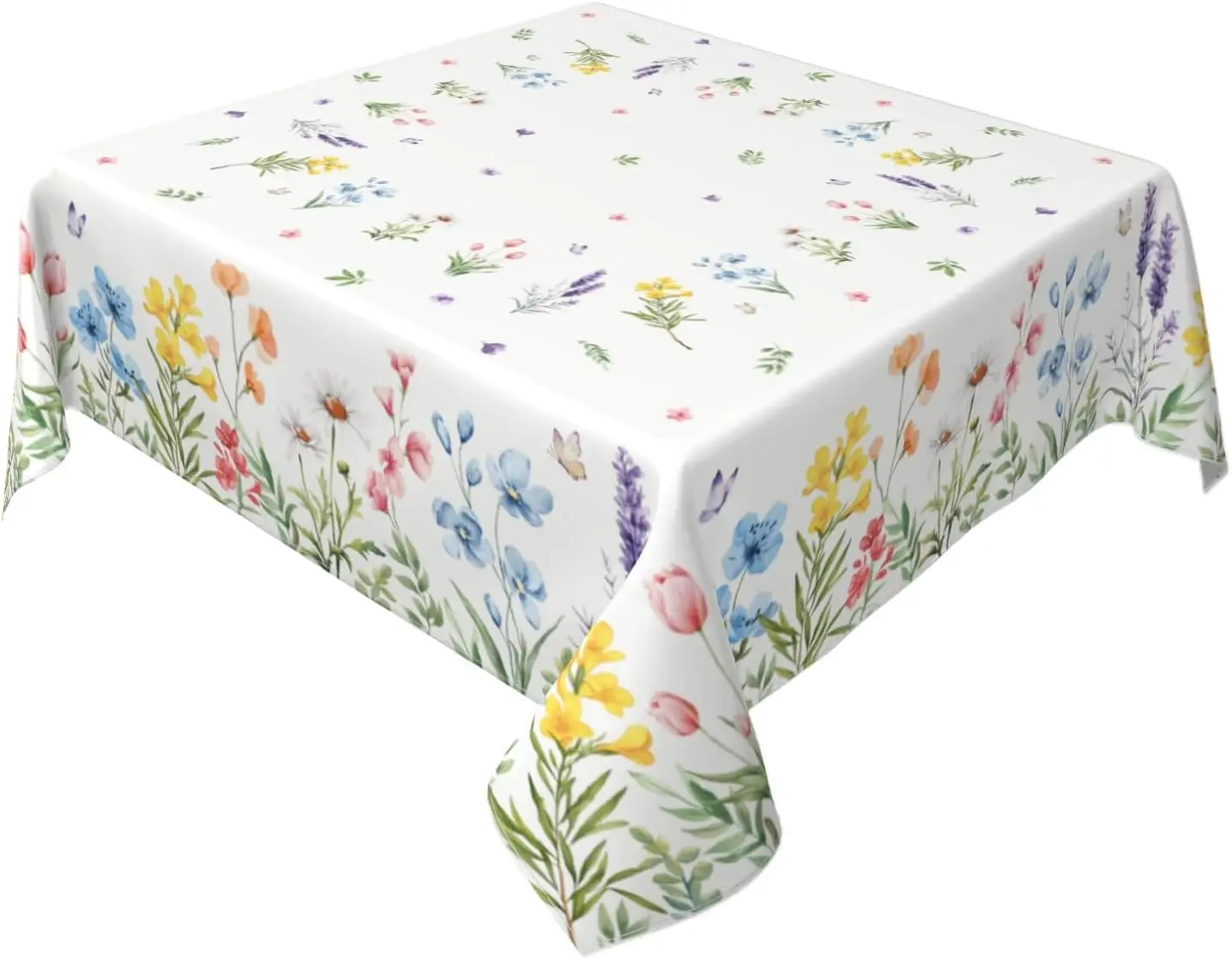 Spring Tulip Floral Rectangle Tablecloth Wedding Decorations Summer Colorful Wildflower Leaves Dining Table Cloth Party Decor
