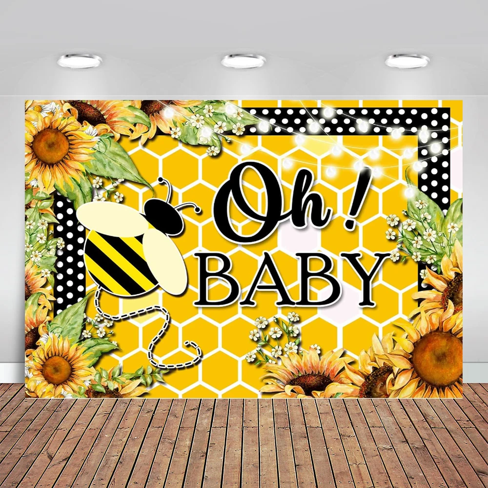 

Bee Backdrop for Baby Shower Boy Girl Sweet As Can Bee Gender Reveal Party Photo Background Oh Baby Honeycomb Bumblebee Party