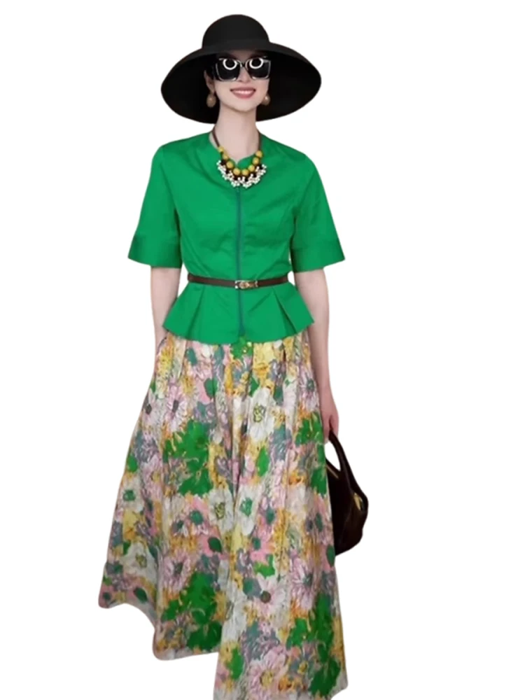 Ele een Bubble Sve Floral terne haut et jupe ensemble femme Faion tenue d'été ort Sve fermeture à glissière