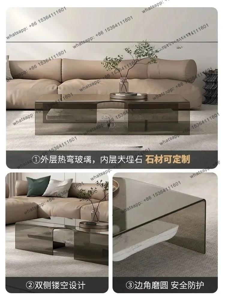 Lichte Luxe Minimalische Natuurlijk Marmeren Salontafel Grote En Kleine Appartet نوع Woonkamer Glazen Creatives #3
