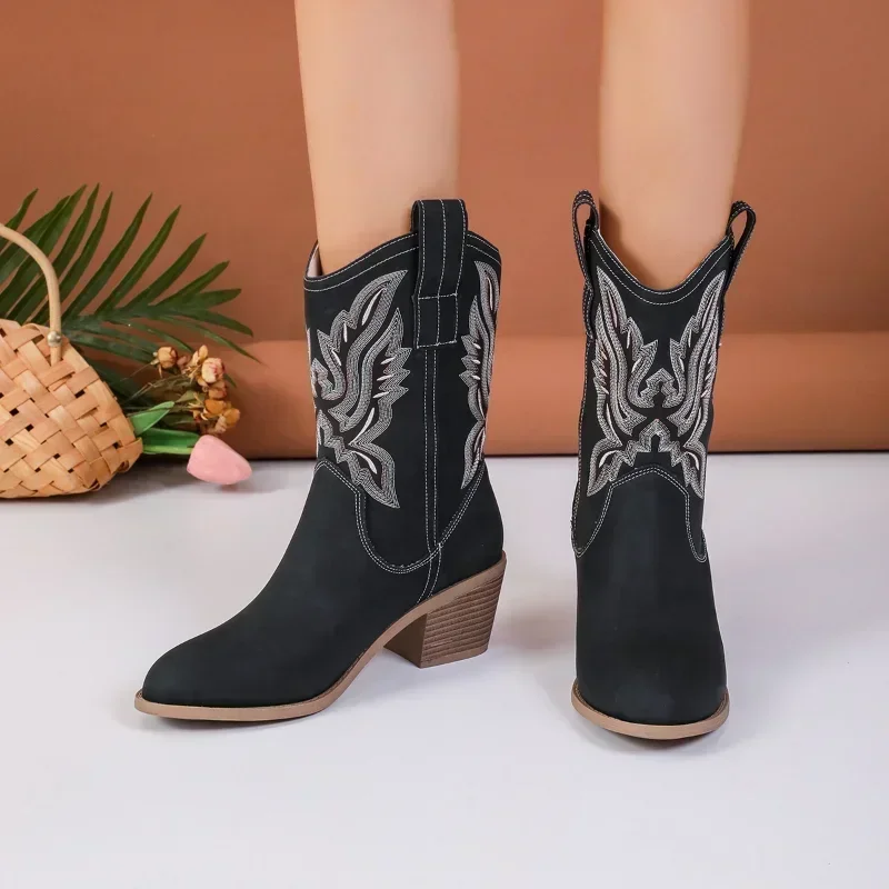 Mid Heels Chelsea Boots Women Chunky Pointed Toe Walking Shoes Winter New Fashion Motocycle Boots Pumps New Goth Ankle Botas