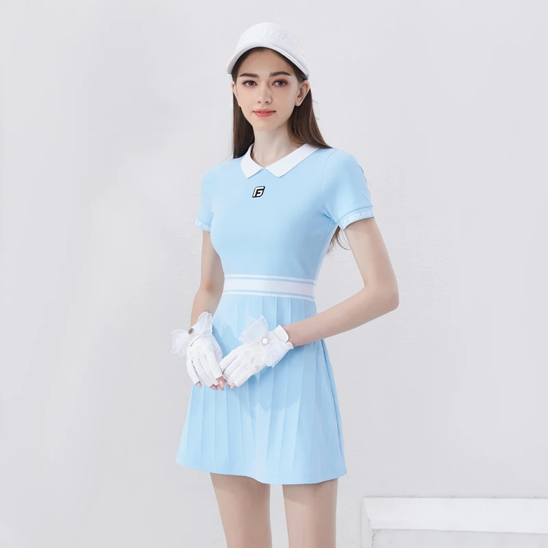 2024 New Sytle Golf Women\'s Kniteed Dress with Lapel Slim Fit Causal Sportswear Skirt Tennis Golf Clothing