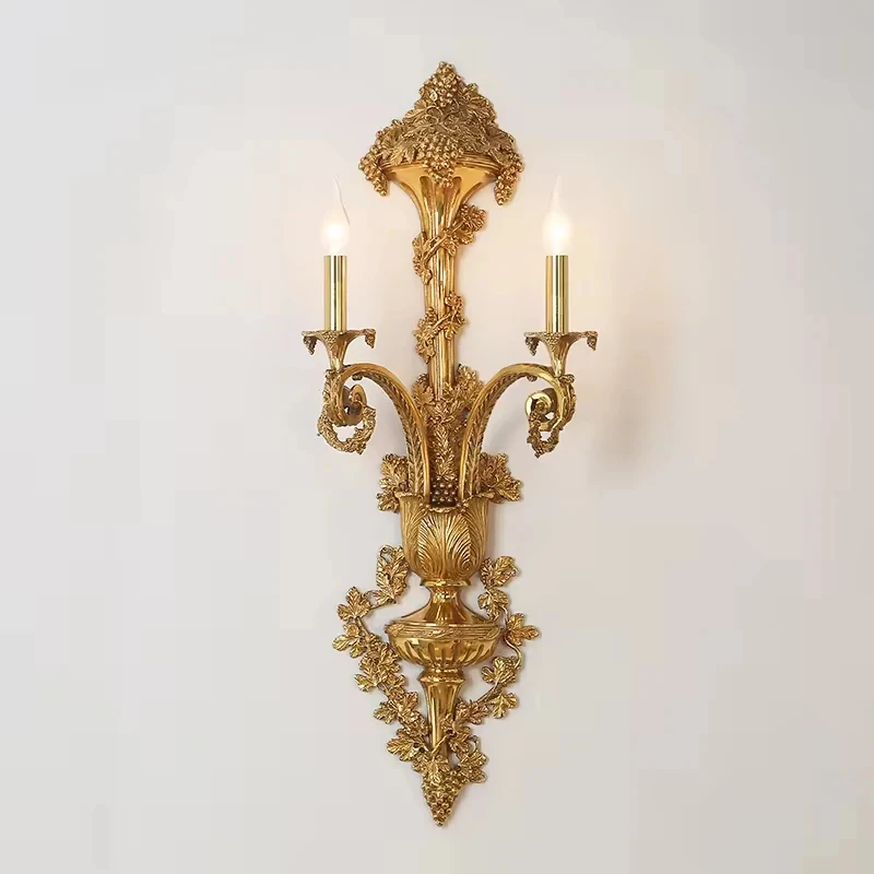 Large Copper Wall Lamp European Retro Luxury Living Room Background Lighting Villa Duplex Floor French Style Decor