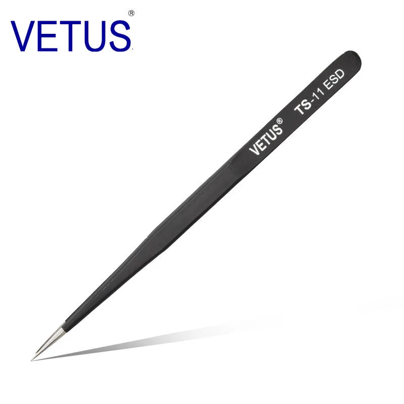 TS-11ESD Anti Static Stainless Steel Black Pointed Tweezers for Jewelry Making and Bird Nest Swiftlet Grooming
