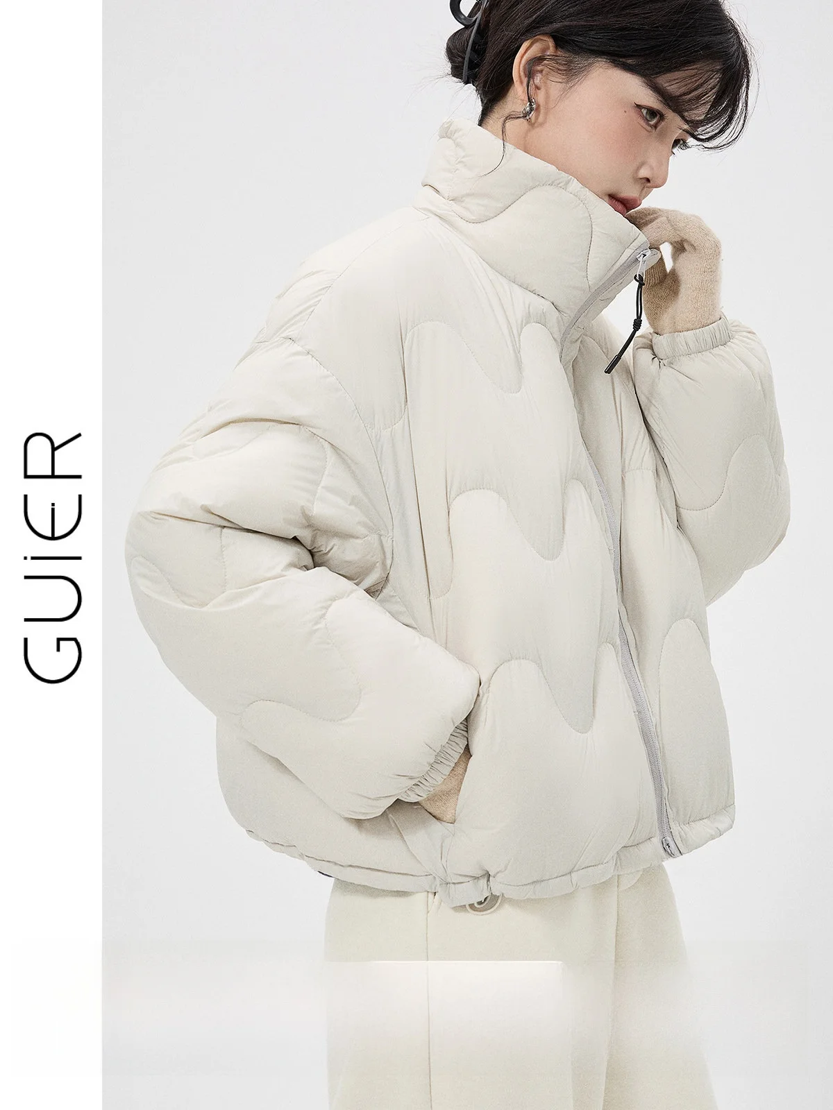 

Guier90 Women's Short down Jacket Duck Feather Casual Stand Collar Warm Outerwear Fashionable Winter Coat Thickened Long Sleeve