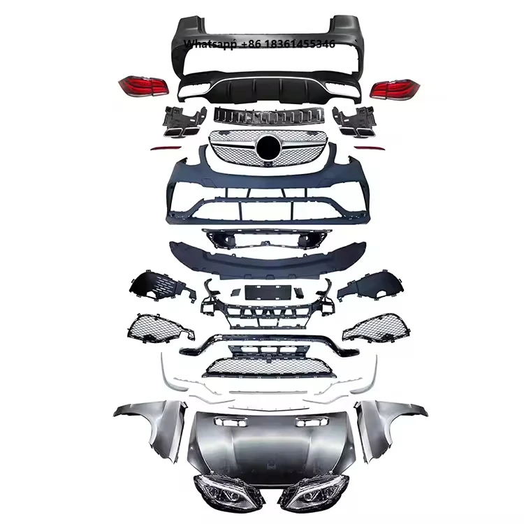 For ML Class W166 Upgrade to GLE Class W166 GLE63 Body Kit Car Facelift Full Set Head Lights Hood Fenders