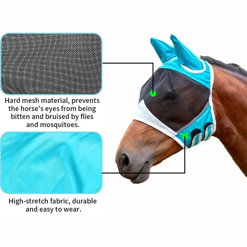 New Soft Mesh Horse Fly Mask With Ears Fine Mesh Horse Equine Fly Mask With Ears 60% UV Protection