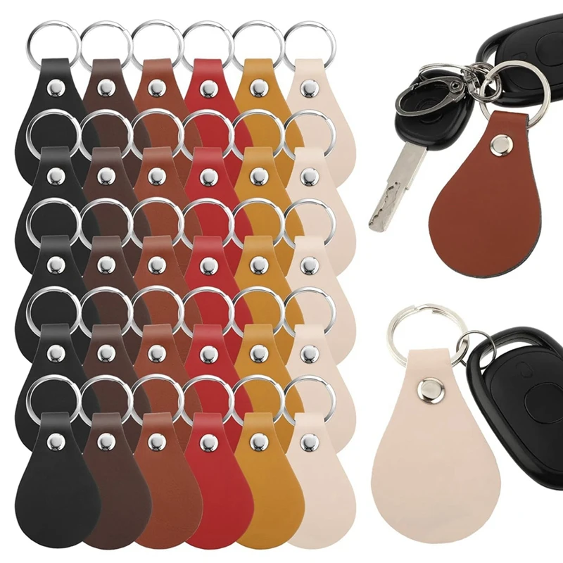 30 PCS Leather Keychain With Rivets And Keychain Ring Multicolor Sublimation Keychain Blanks