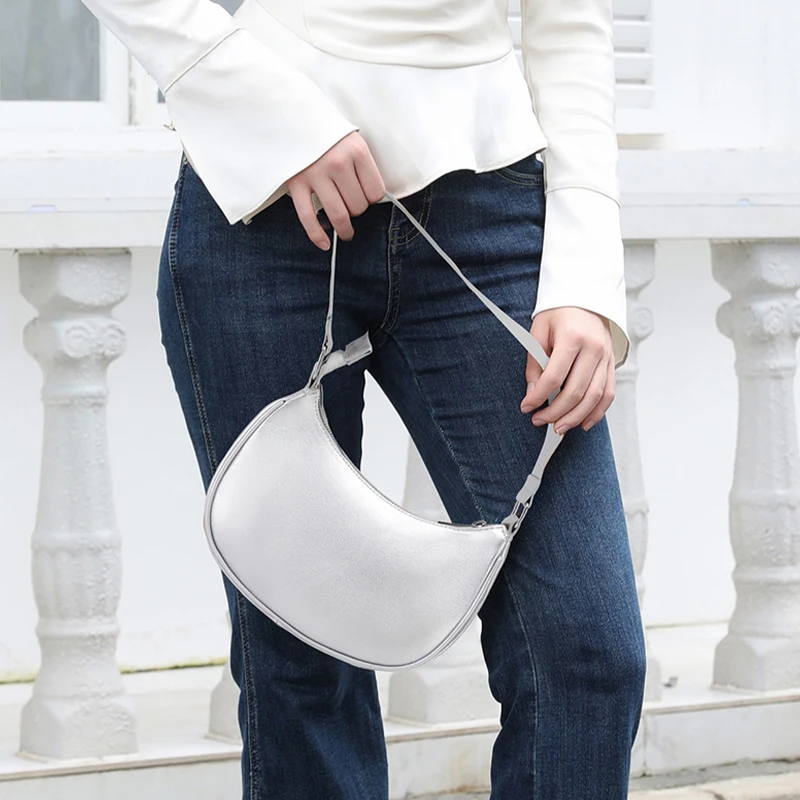 TINYAT Female Moon Bag Leather Shoulder Messenger Bag for Women Hand Bag Luxury Design Lightweight Party Ready Daily Use