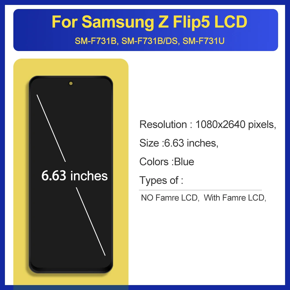 Nowy wyświetlacz TFT z ekranem dotykowym do Samsung Z Flip 5, zamiennik kompletny z ramką, do Samsung Z Flip5 SM-F731B F731U F731W — zdjęcie produktu 3